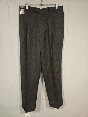 J Riggings Rayon Poly Dress Pants Mens Size 33X29 Black Brown Pleated Cuffed NWT